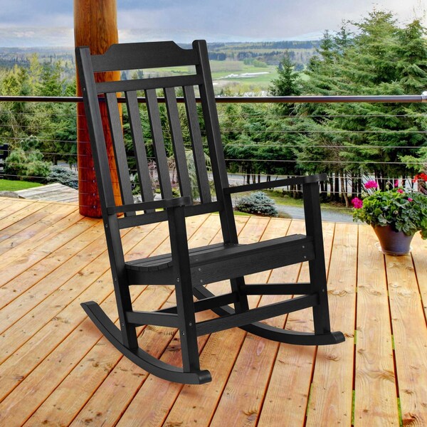 Flash Furniture Winston All-Weather Rocking Chair in Black Faux Wood JJ-C14703-BK-GG - main